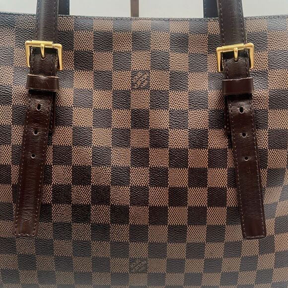 LOUIS VUITTON VINTAGE CHELSEA DAMIER EBENE HANDBAG PURSE TOTE - Picture 7 of 16